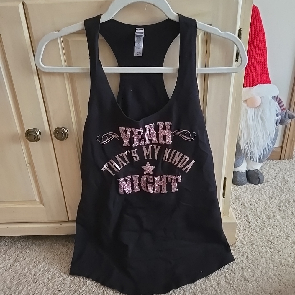 Unique Next Level Womens Black & Pink Glitter Cowgirl Racerback Tank Top